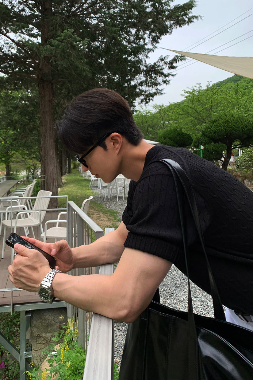 ヘンリーネックケーブルニット10047
