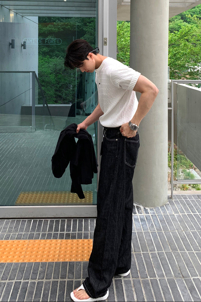 ヘンリーネックケーブルニット10047