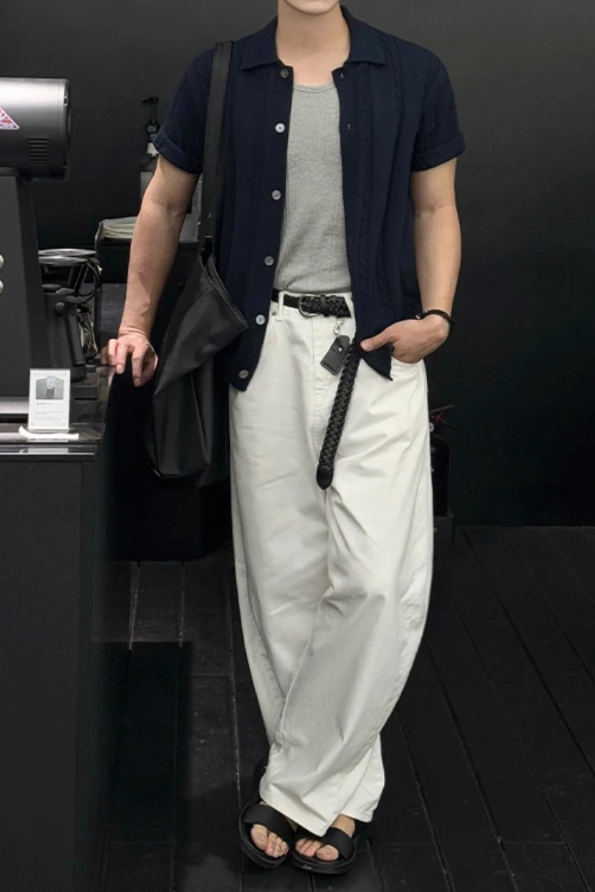 カジュアルケーブルニットポロ10032