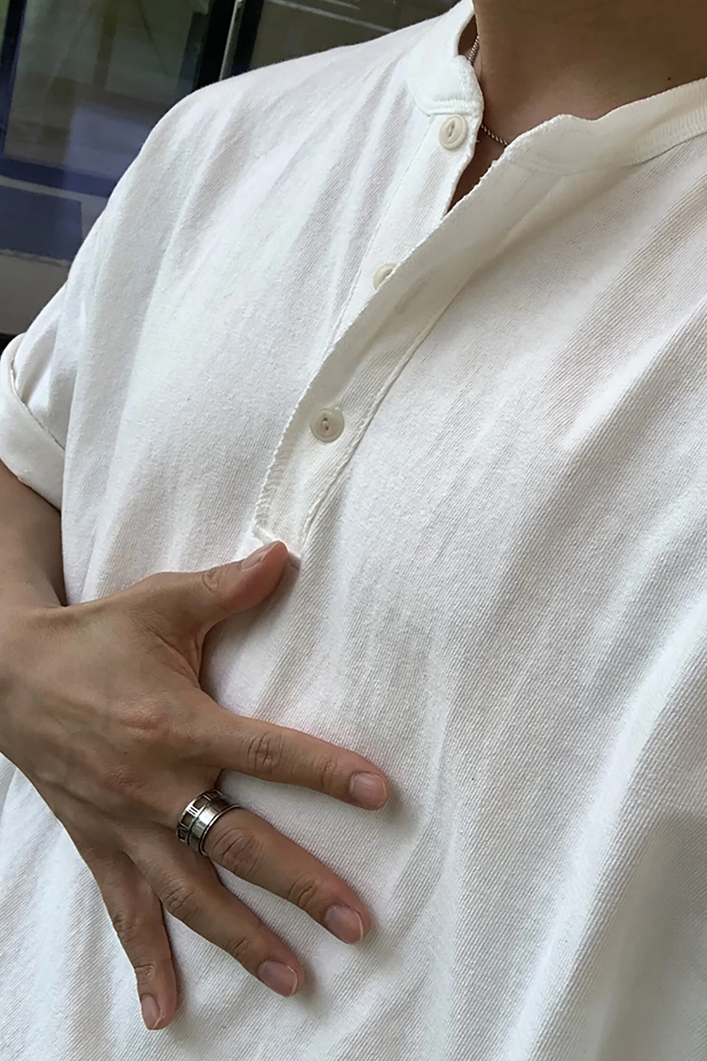 ハーフボタンヘンリーネックTシャツ10041