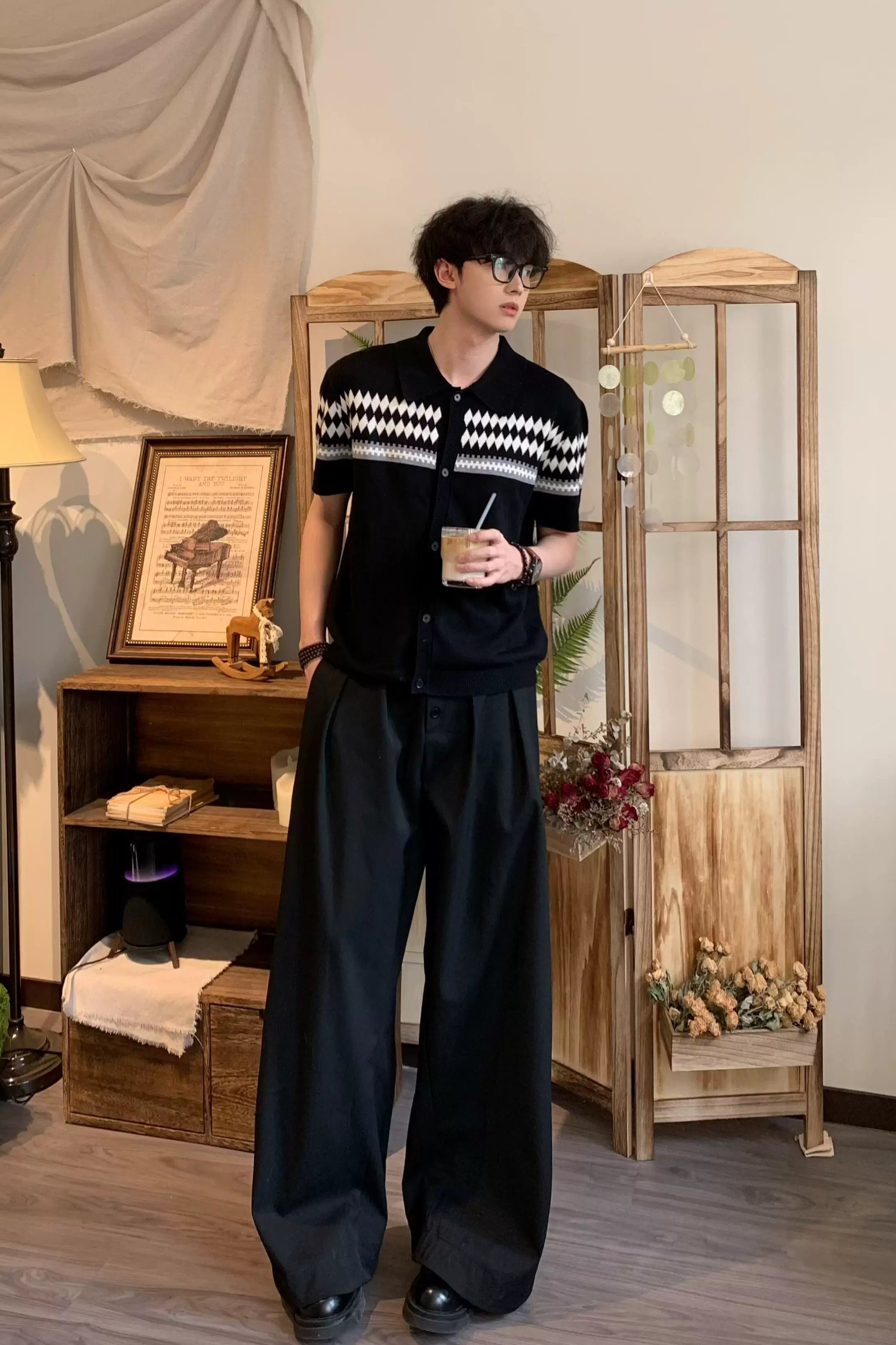 アーガイルカフェボーイニット10055