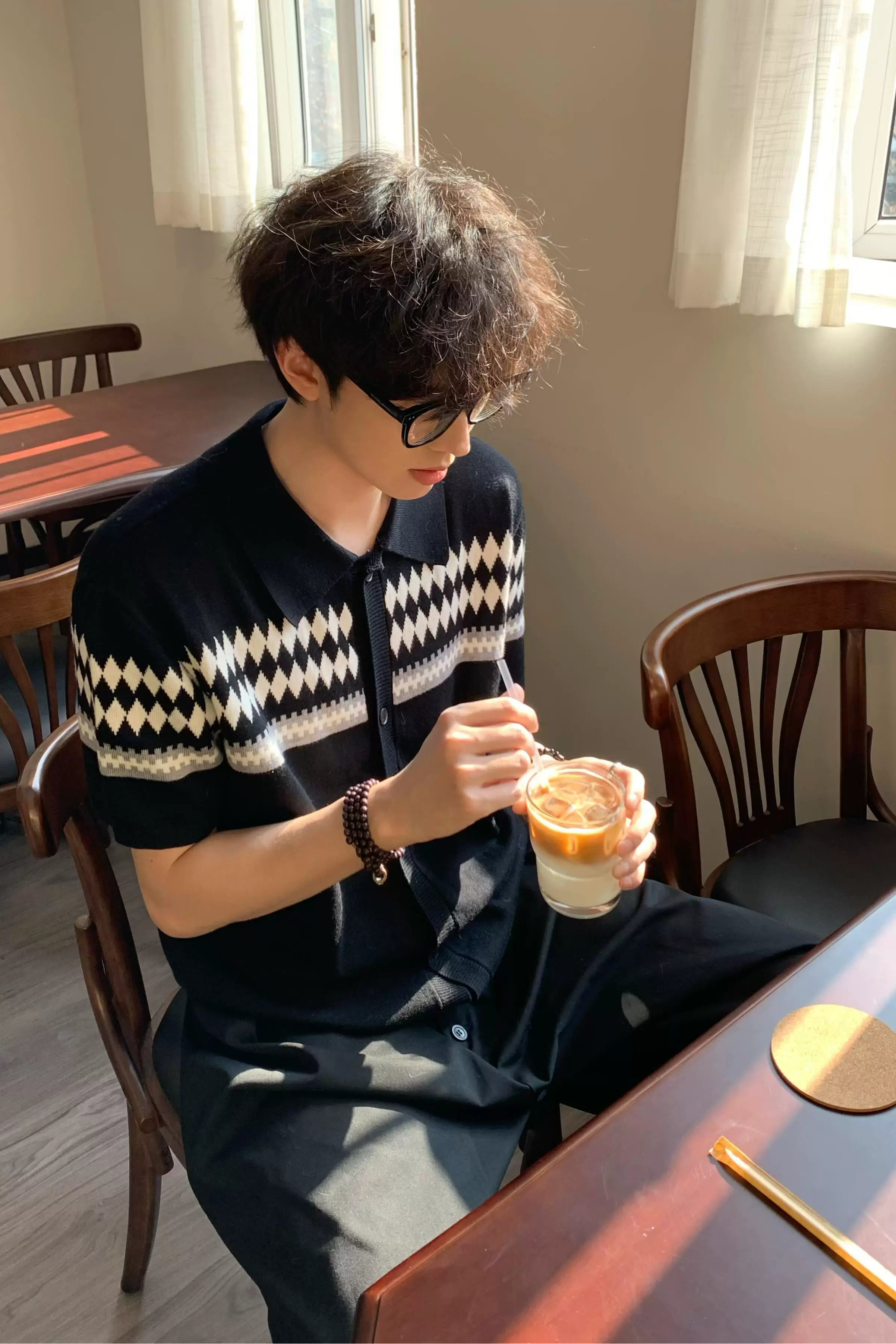 アーガイルカフェボーイニット10055