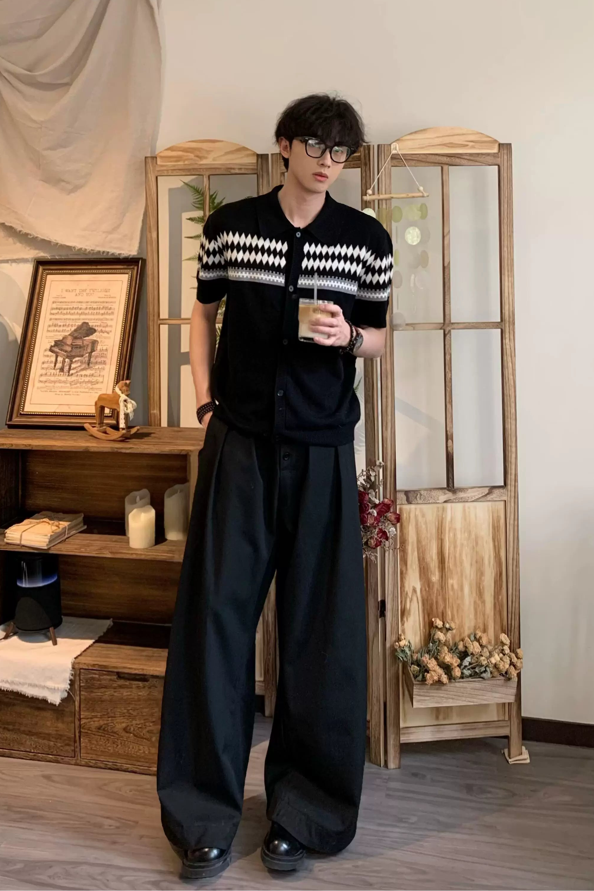 アーガイルカフェボーイニット10055