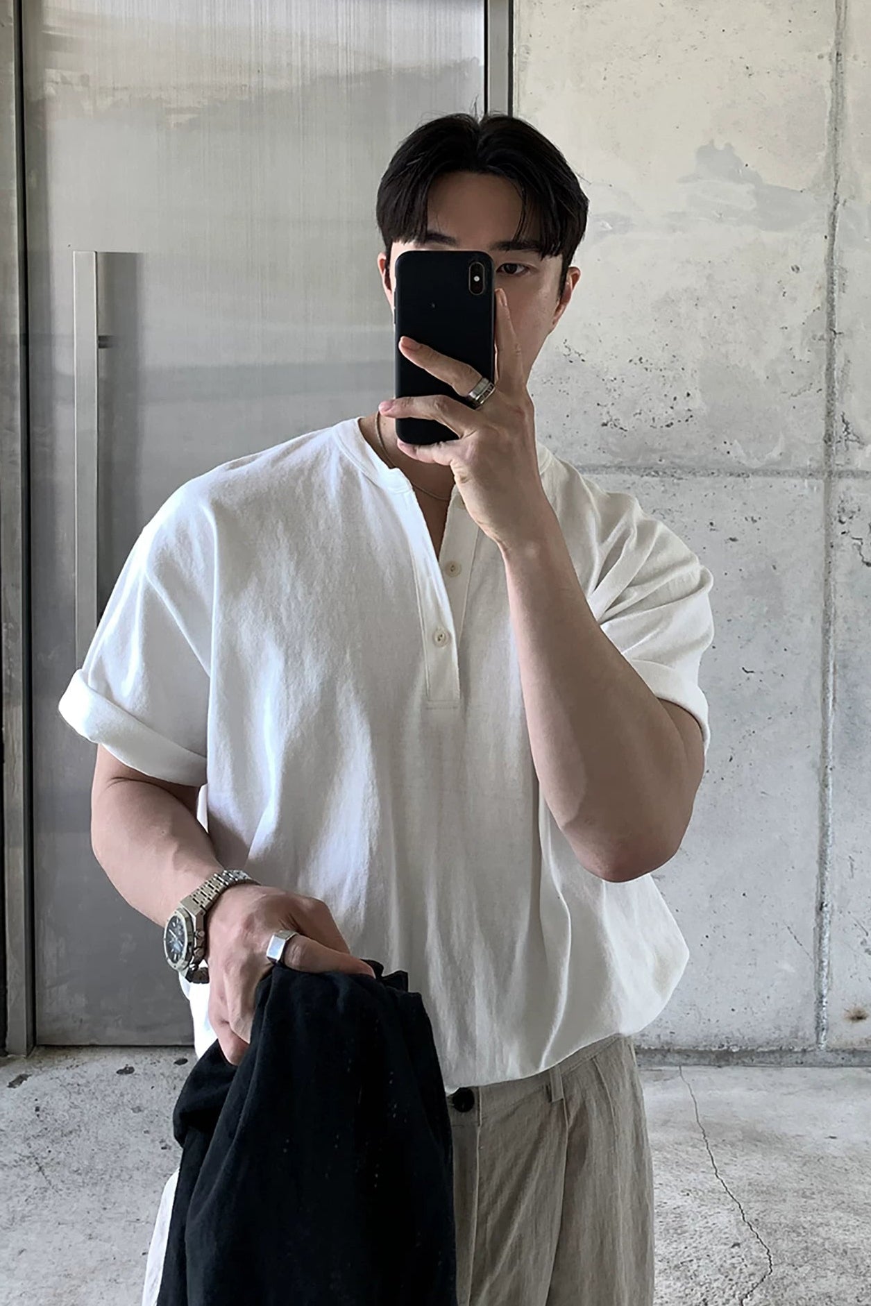 ハーフボタンヘンリーネックTシャツ10041