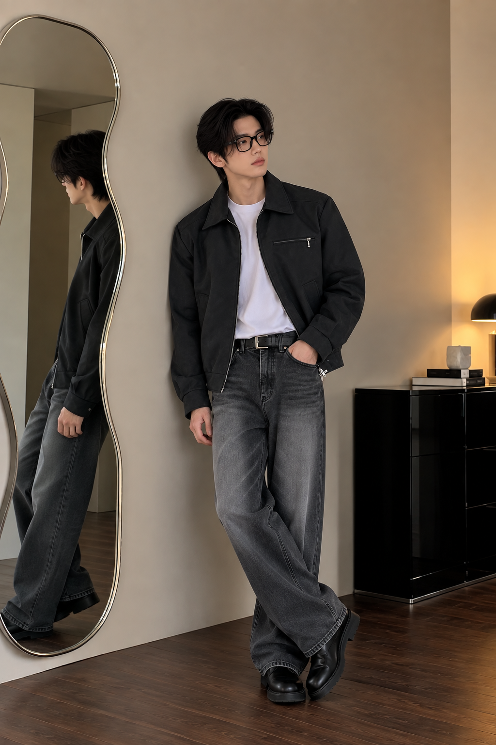ミニマルジップレザージャケット10077
